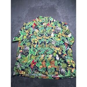 Vtg‎ 90s Aloha Republic Shirt Men 2XL Green Jungle Animal Safari Tropical Hawaii